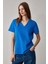 Alıne Kadın Pamuk Derin V Yakalı Comfort Fit Parlament Mavi T-Shirt 3