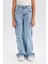Kız Çocuk Wide Leg Kargo Geniş Paça Pamuklu Jean Pantolon D9694a825sp 6