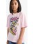 Kız Çocuk SpongeBob Oversize Geniş Kalıp Bisiklet Yaka Kısa Kollu Tişört D8830A825SP 4