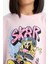 Kız Çocuk SpongeBob Oversize Geniş Kalıp Bisiklet Yaka Kısa Kollu Tişört D8830A825SP 5