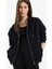 Siyah Okula Dönüş Relax Fit Kapüşonlu Kalın Basic Düz Cepli Fermuarlı Sweatshirt D8717AX24WN 1