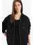 Siyah Okula Dönüş Relax Fit Kapüşonlu Kalın Basic Düz Cepli Fermuarlı Sweatshirt D8717AX24WN 4