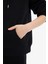 Siyah Okula Dönüş Relax Fit Kapüşonlu Kalın Basic Düz Cepli Fermuarlı Sweatshirt D8717AX24WN 6