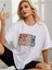 Kadın / Kız Beyaz Oversize T-Shirt Splendid Music Baskılı 3
