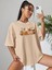 Kadın / Kız Toprak Oversize T-Shirt Coffee & Cartoon Baskılı 5