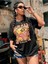 Kadın / Kız Siyah Oversize T-Shirt Summer Baskılı 1