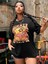 Kadın / Kız Siyah Oversize T-Shirt Summer Baskılı 5