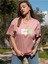 Kadın Oversize Fit Bisiklet Yaka Baskılı Kısa Kollu T-Shirt 1