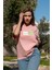 Kadın Oversize Fit Bisiklet Yaka Baskılı Kısa Kollu T-Shirt 3
