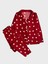 Kız Çocuk Pamuklu Süet Kırmızı Kalp Desenli Gömlek Yaka Boydan Düğmeli Uzun Kollu Pijama Takımı 1