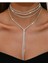 Gümüş Renk Taşlı Üçlü Choker Detaylı Uzun Kolye 1