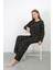 Kadın Bürümcük Kumaş Pijama Takım Siyah 4234 2