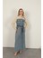 Denim Kumaş Garnili Elbise-Bej 3