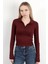 Kadın Dik Yaka Yarım Fermuarlı Uzun Kollu Body Bordo - MS0000498 1
