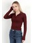 Kadın Dik Yaka Yarım Fermuarlı Uzun Kollu Body Bordo - MS0000498 2