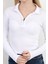Kadın Dik Yaka Yarım Fermuarlı Uzun Kollu Body Beyaz - MS0000498 4