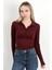 Kadın Dik Yaka Yarım Fermuarlı Uzun Kollu Body Bordo - MS0000498 5