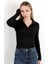 Kadın Dik Yaka Yarım Fermuarlı Uzun Kollu Body Siyah - MS0000498 2