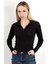 Kadın Dik Yaka Yarım Fermuarlı Uzun Kollu Body Siyah - MS0000498 3
