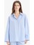 Çizgili Pijama Yaka Poplin Pijama Üstü-Fall in Love E3113AX25SP 1