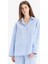 Çizgili Pijama Yaka Poplin Pijama Üstü-Fall in Love E3113AX25SP 3