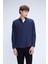 Lacivert Slim Fit Uzun Kol Düğmeli Yaka Flanel Gömlek 1