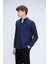 Lacivert Slim Fit Uzun Kol Düğmeli Yaka Flanel Gömlek 3