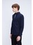 Lacivert Slim Fit Uzun Kol Düğmeli Yaka Flanel Gömlek 3