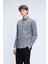 Gri Slim Fit Uzun Kollu Düğmeli Yaka Pamuklu Gömlek 3