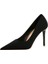 Kadın Siyah Süet 8cm Ince Şeffaf Kapak Topuklu Stiletto Ayakkabı 4