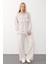 Kapüşonlu Taş Bezeli Premium Kumaş Sweat Pantolon Takım Krem 7984-TK 2