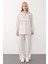 Kapüşonlu Taş Bezeli Premium Kumaş Sweat Pantolon Takım Krem 7984-TK 4