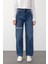Yüksek Bel Geniş Paça Yırtık Jean Pantolon Mavi 7575 2