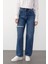 Yüksek Bel Geniş Paça Yırtık Jean Pantolon Mavi 7575 4