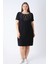 Kadın Siyah Nakış Detaylı Bisiklet Yaka Likralı Büyük Beden Elbise 1