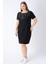 Kadın Siyah Nakış Detaylı Bisiklet Yaka Likralı Büyük Beden Elbise 3