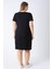 Kadın Siyah Nakış Detaylı Bisiklet Yaka Likralı Büyük Beden Elbise 5