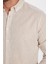 Erkek Slim Fit Dar Kesim Uzun Kollu Keten Premium Seri Düğmeli Yaka Spor Bej gömlek 4