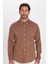 Erkek Slim Fit Dar Kesim Uzun Kollu Keten Premium Seri Düğmeli Yaka Spor Kahverengi Gömlek 3