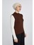 Manolyaşal Kolsuz Balıkçı Yakalı Organik Kadın Body - Çikolata -L-XL 3
