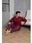 Erkek Penye Bordo Uzun Kollu Altı Ekoseli Pijama Takımı 1