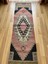 66 x 242 cm Vintage Türk El Dokuma Yolluk, Uzun Pembe, Siyah ve Krem Yün Halı, El Dokuması Modern Yolluk 2