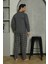 Erkek Penye Füme Uzun Kollu Altı Ekoseli Pijama Takımı 3