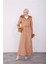 Kolları ve Kapşonu Kürklü Manto 23K8617 Camel 2