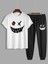 Oversize Gülen Yüz Baskılı Original Ünisex Yazlık T-Shirt ve Eşofman Altı 2 Li Set Combin Takım 5