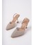 BA04567 Altın Kadın Pul Simli Şeffaf Lastikli Abiye 9 cm Topuklu Ayakkabı 3