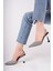 BA04567 Siyah Kadın Pul Simli Şeffaf Lastikli Abiye 9 cm Topuklu Ayakkabı 1