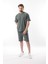 Haki Nakış Detaylı Erkek Şort T-Shirt Takım E7305 4