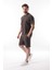 Kahverengi Nakış Detaylı Erkek Şort T-Shirt Takım E7305 2