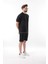 Siyah Nakış Detaylı Erkek Şort T-Shirt Takım E7305 4